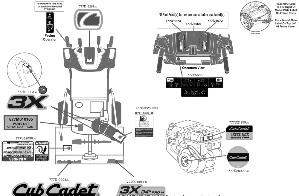Label Map Diagram and Parts List for 3X34-INCHPROH (31AH8E4V710)(2019) Cub Cadet Snow Blower